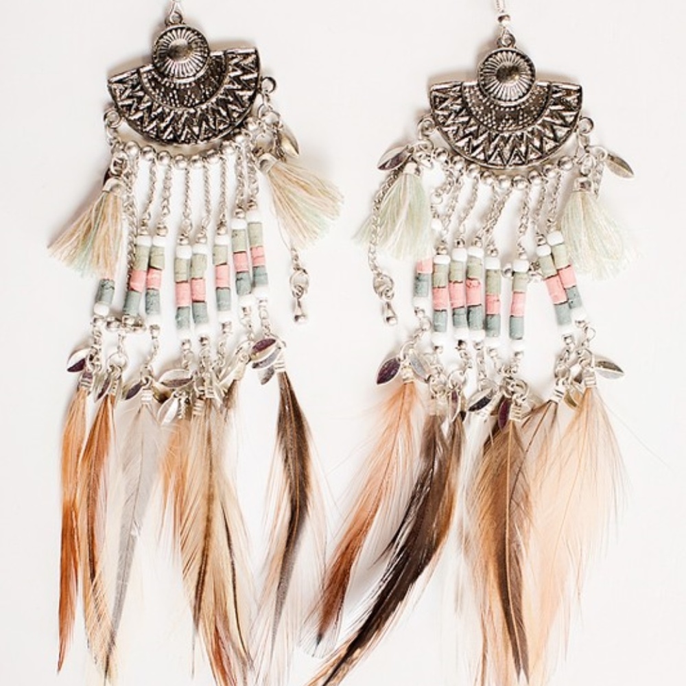 LAST ONE!! Feather Tassel Festival Earrings - Picture 3 of 3